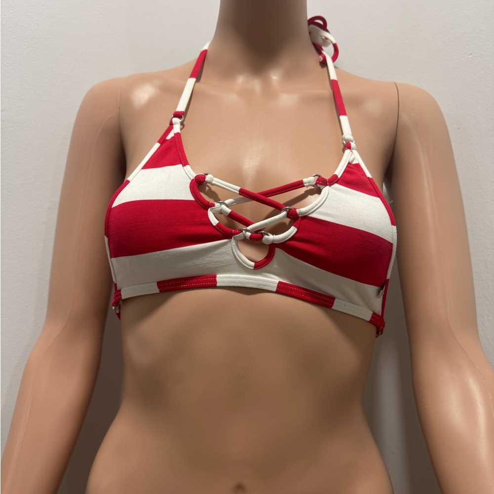 Chic Striped Bikini Top with Lace-Up Front